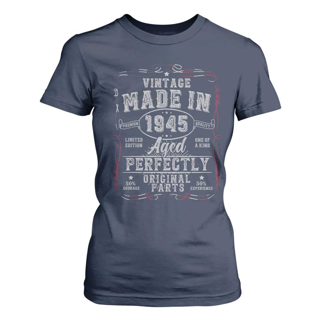 Vintage 1945 T Shirt For Women Aged Perfectly 80th Birthday Gift American Flag TS10 Navy Print Your Wear