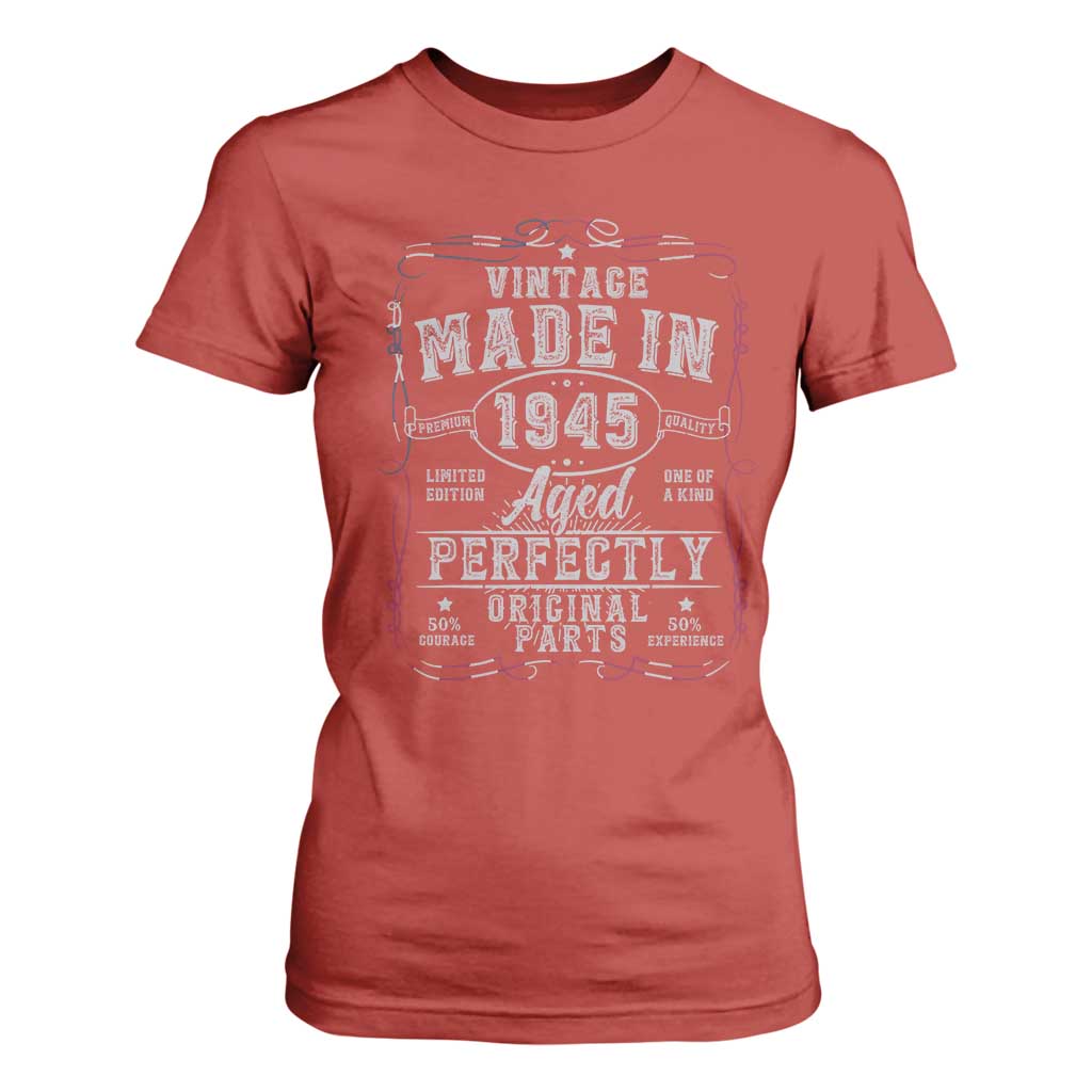 Vintage 1945 T Shirt For Women Aged Perfectly 80th Birthday Gift American Flag TS10 Red Print Your Wear