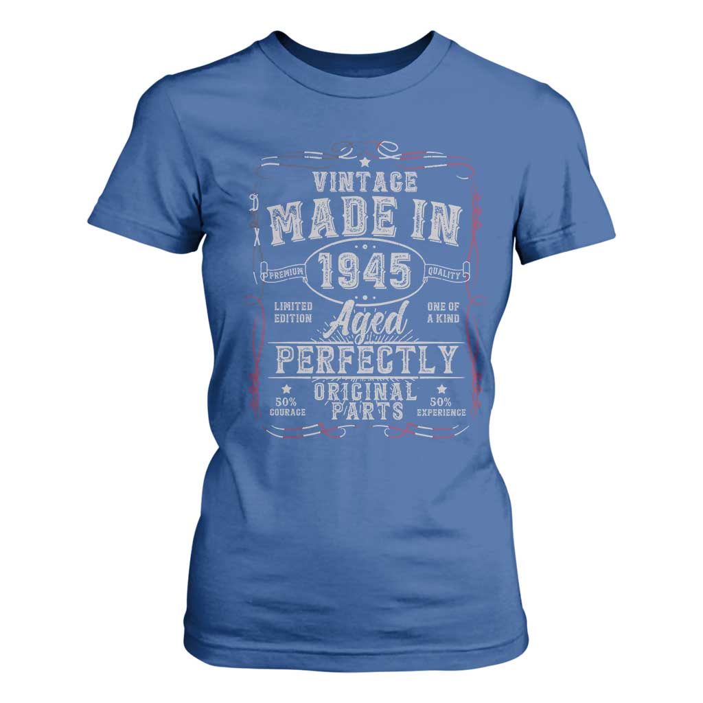 Vintage 1945 T Shirt For Women Aged Perfectly 80th Birthday Gift American Flag TS10 Royal Blue Print Your Wear