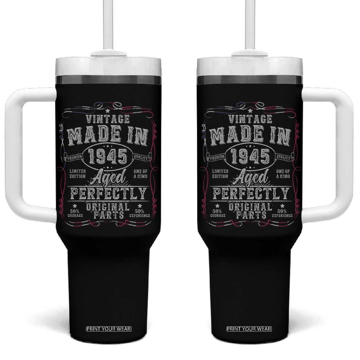 Vintage 1945 Tumbler With Handle Aged Perfectly 80th Birthday Gift American Flag TS10 One Size: 40 oz Black Print Your Wear