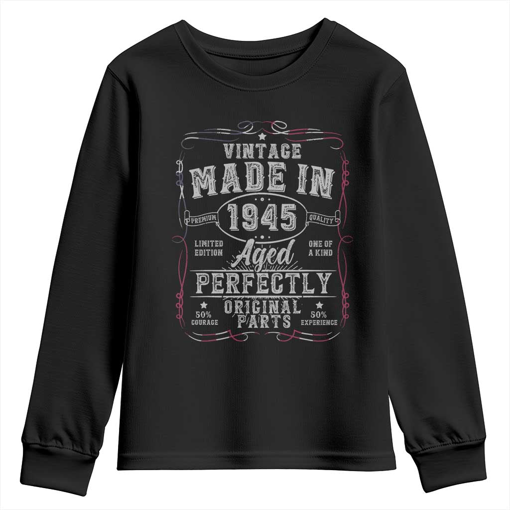 Vintage 1945 Youth Sweatshirt Aged Perfectly 80th Birthday Gift American Flag TS10 Black Print Your Wear