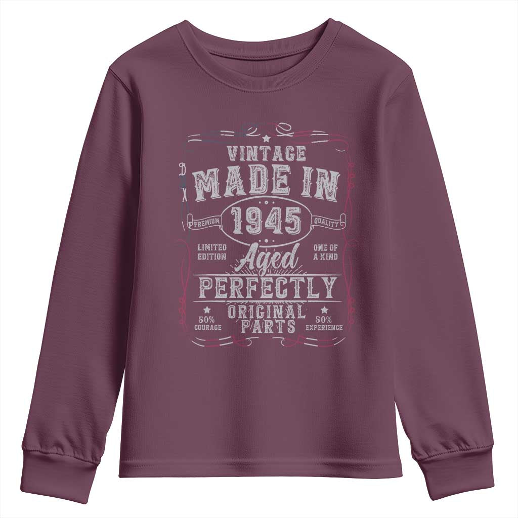 Vintage 1945 Youth Sweatshirt Aged Perfectly 80th Birthday Gift American Flag TS10 Maroon Print Your Wear