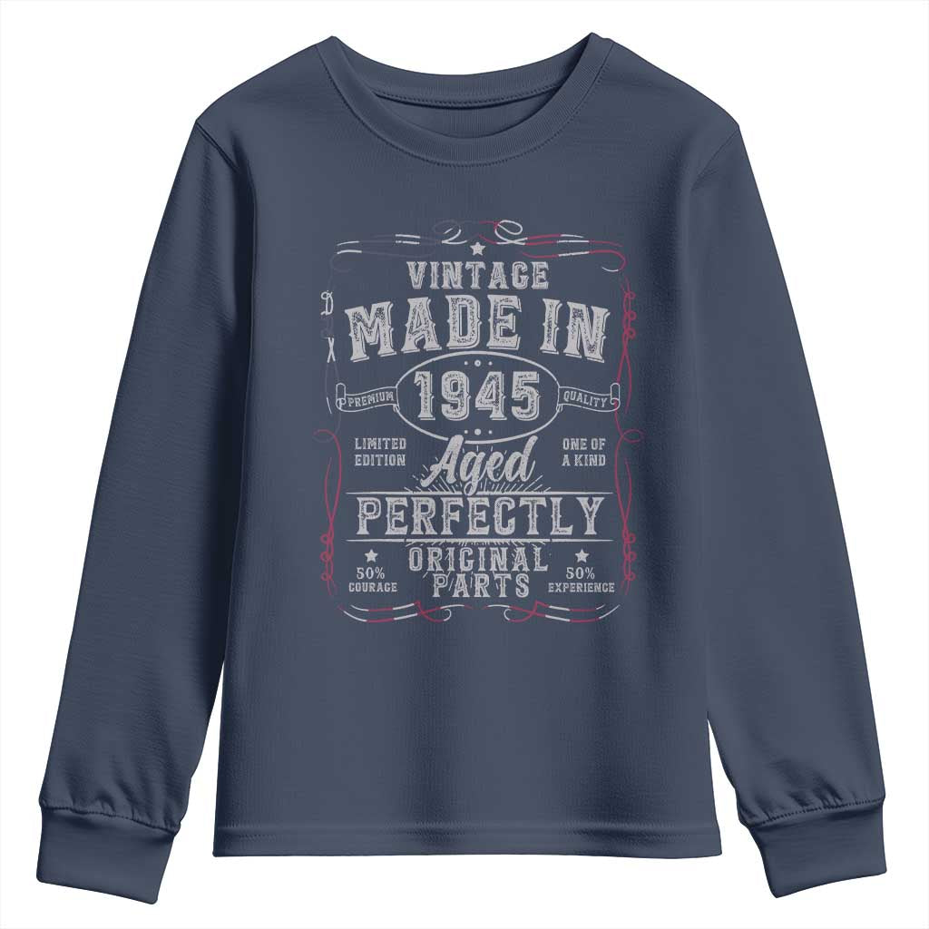 Vintage 1945 Youth Sweatshirt Aged Perfectly 80th Birthday Gift American Flag TS10 Navy Print Your Wear