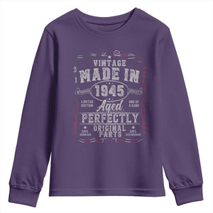 Vintage 1945 Youth Sweatshirt Aged Perfectly 80th Birthday Gift American Flag TS10 Purple Print Your Wear
