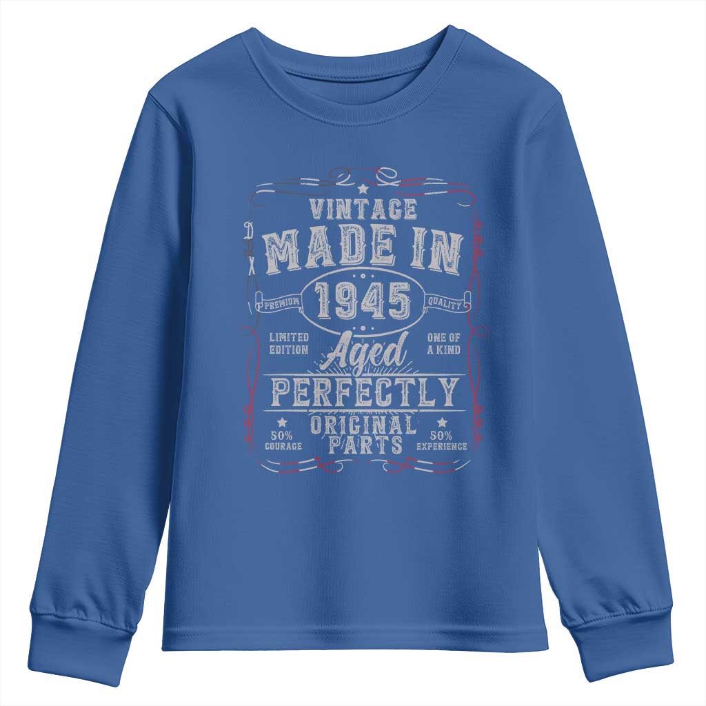 Vintage 1945 Youth Sweatshirt Aged Perfectly 80th Birthday Gift American Flag TS10 Royal Blue Print Your Wear