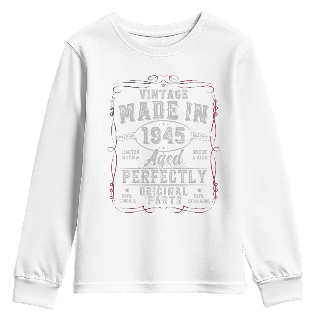 Vintage 1945 Youth Sweatshirt Aged Perfectly 80th Birthday Gift American Flag TS10 White Print Your Wear