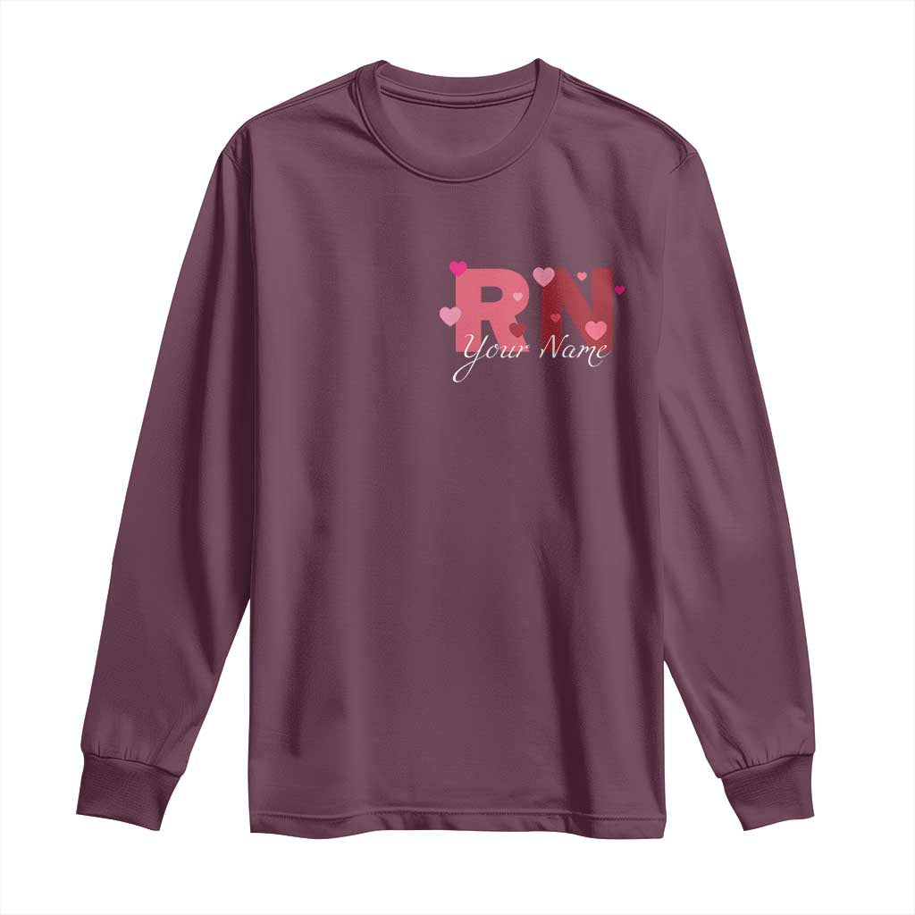 Personalized Registered Nurse Long Sleeve Shirt Custom Name Cute Nurse Gift Valentines Day Heart TS10 Maroon Print Your Wear