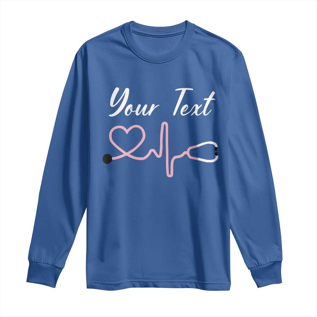 Personalized Nurse Long Sleeve Shirt Custom Name Nurse Gift Heartbeat Valentines Day Heart TS10 Royal Blue Print Your Wear