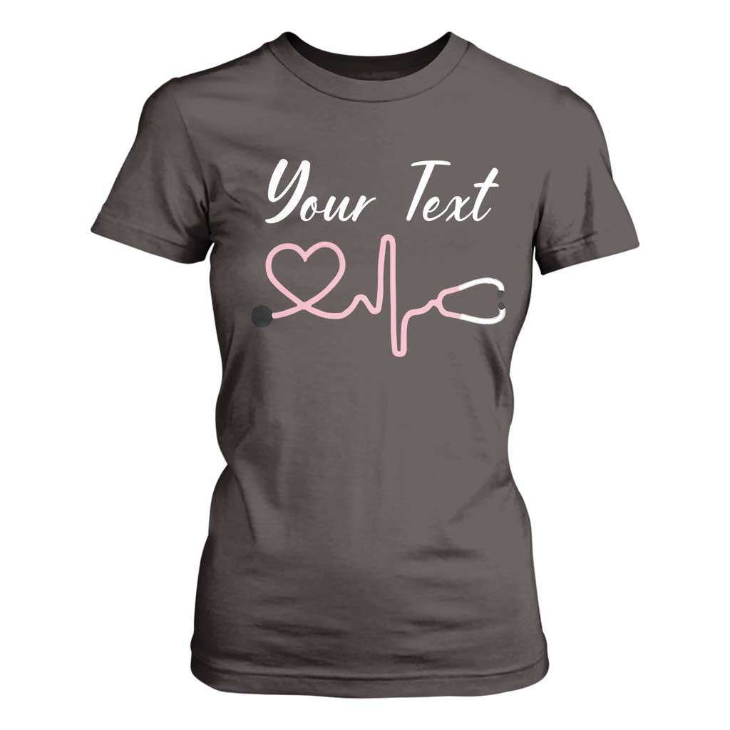 Personalized Nurse T Shirt For Women Custom Name Nurse Gift Heartbeat Valentines Day Heart TS10 Dark Chocolate Print Your Wear