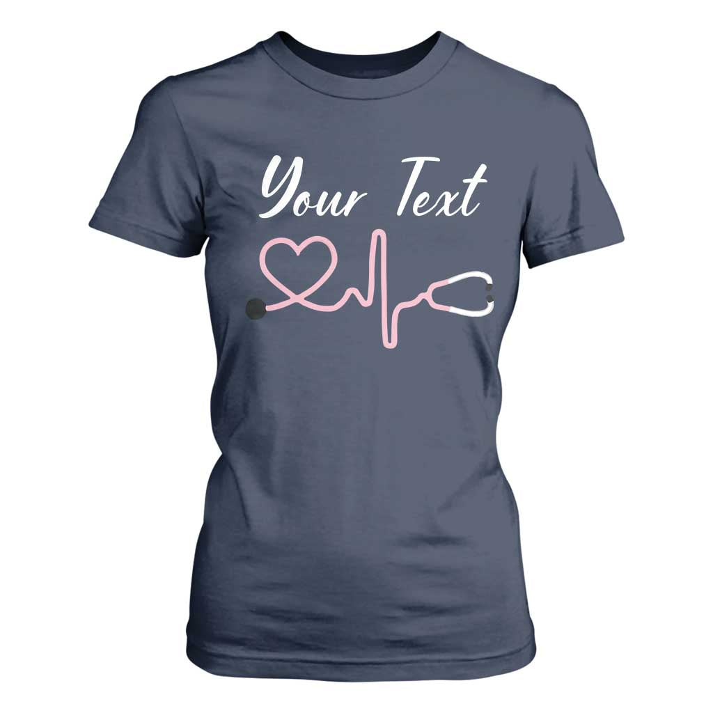 Personalized Nurse T Shirt For Women Custom Name Nurse Gift Heartbeat Valentines Day Heart TS10 Navy Print Your Wear