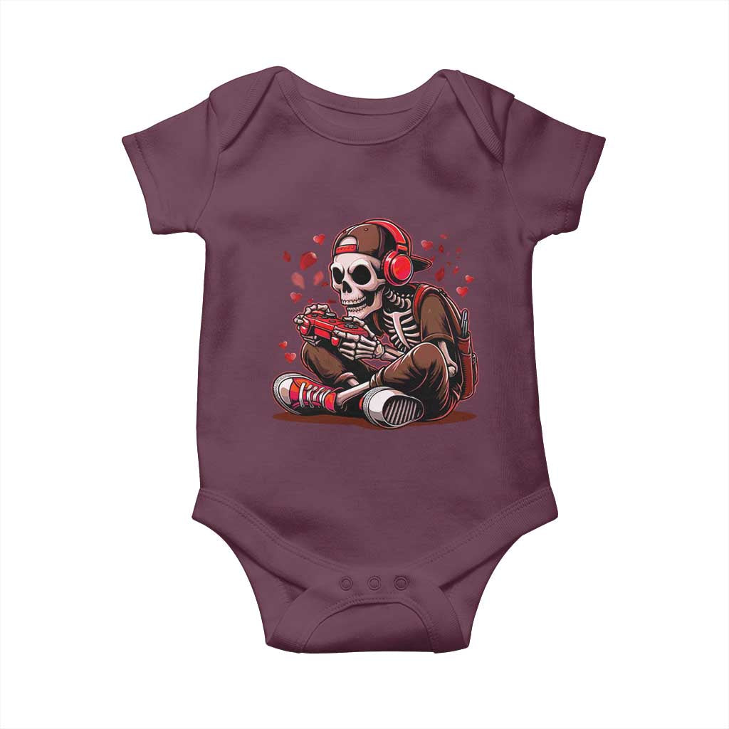 Valentine Skeleton Gamer Baby Onesie Video Gaming Kids Boys TS10 Maroon Print Your Wear