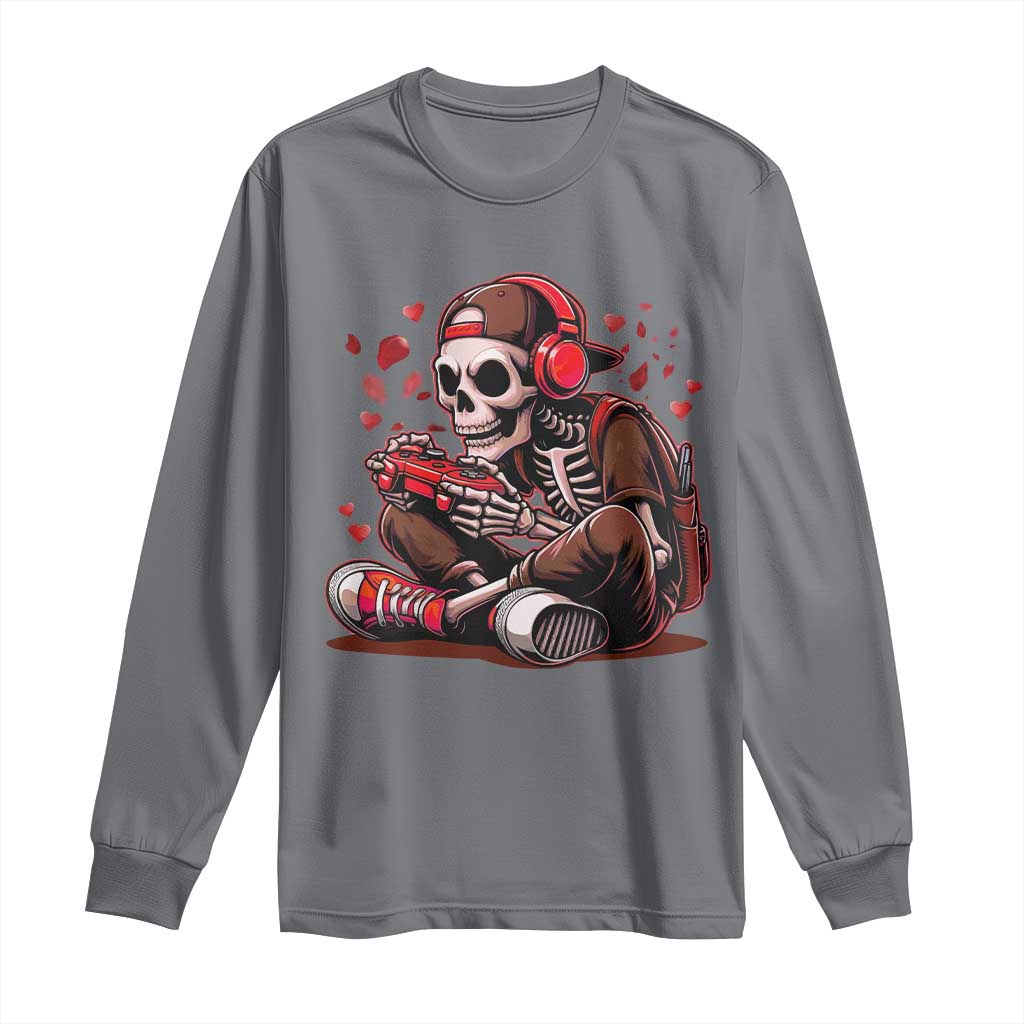 Valentine Skeleton Gamer Long Sleeve Shirt Video Gaming Kids Boys TS10 Charcoal Print Your Wear