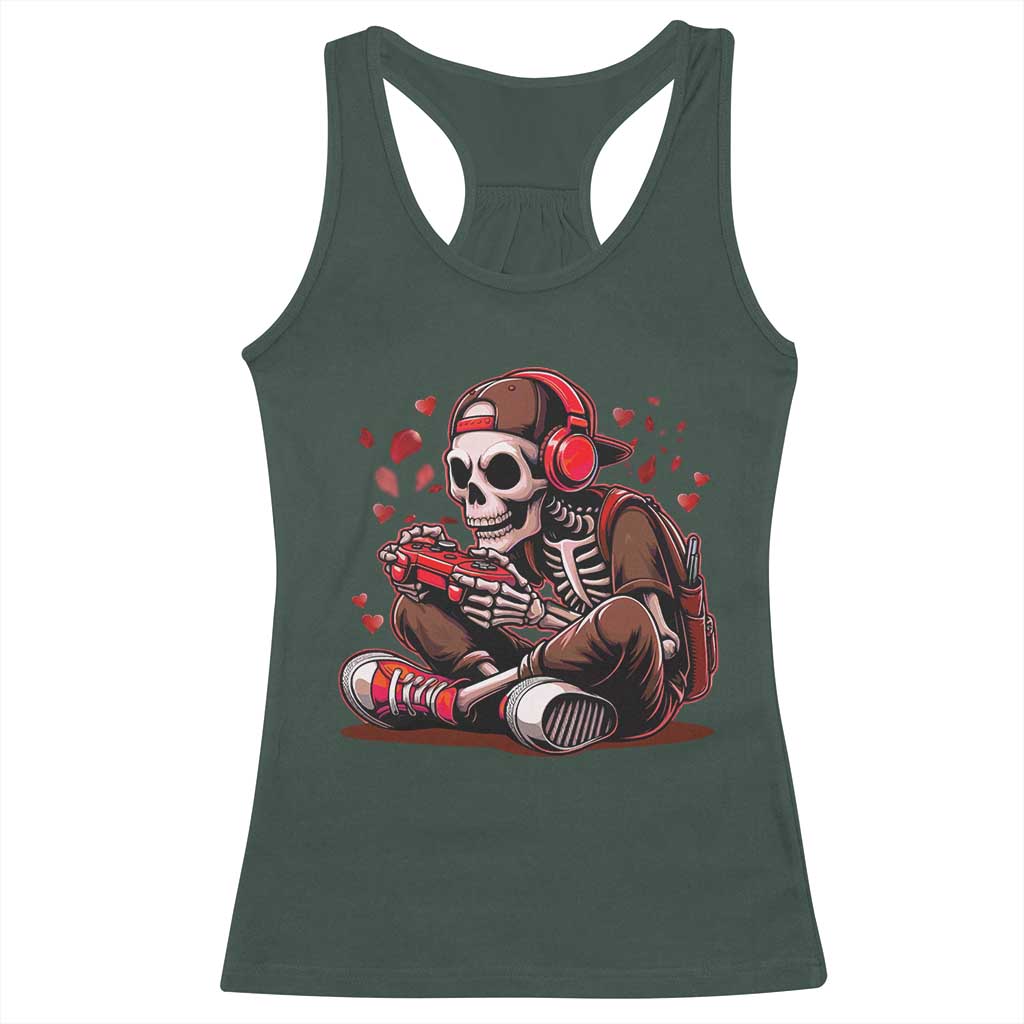 Valentine Skeleton Gamer Racerback Tank Top Video Gaming Kids Boys TS10 Dark Forest Green Print Your Wear