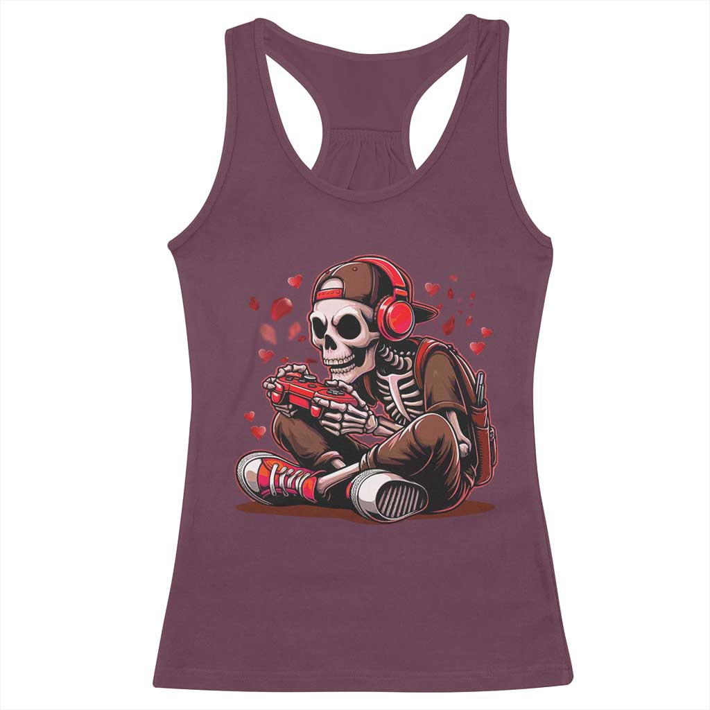 Valentine Skeleton Gamer Racerback Tank Top Video Gaming Kids Boys TS10 Maroon Print Your Wear