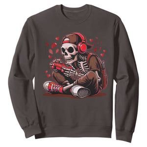 Valentine Skeleton Gamer Sweatshirt Video Gaming Kids Boys TS10 Dark Chocolate Print Your Wear