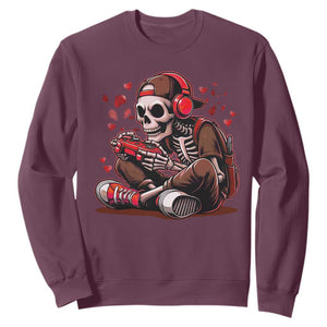 Valentine Skeleton Gamer Sweatshirt Video Gaming Kids Boys TS10 Maroon Print Your Wear