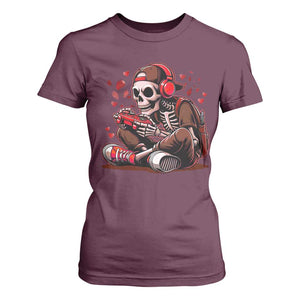 Valentine Skeleton Gamer T Shirt For Women Video Gaming Kids Boys TS10 Maroon Print Your Wear