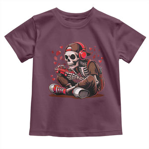 Valentine Skeleton Gamer Toddler T Shirt Video Gaming Kids Boys TS10 Maroon Print Your Wear