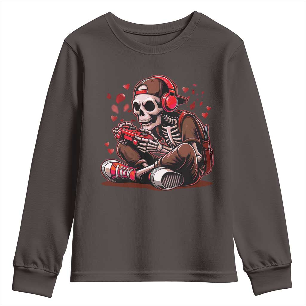 Valentine Skeleton Gamer Youth Sweatshirt Video Gaming Kids Boys TS10 Dark Chocolate Print Your Wear
