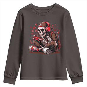 Valentine Skeleton Gamer Youth Sweatshirt Video Gaming Kids Boys TS10 Dark Chocolate Print Your Wear