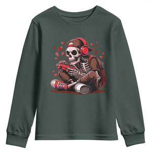 Valentine Skeleton Gamer Youth Sweatshirt Video Gaming Kids Boys TS10 Dark Forest Green Print Your Wear