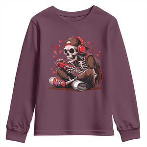 Valentine Skeleton Gamer Youth Sweatshirt Video Gaming Kids Boys TS10 Maroon Print Your Wear
