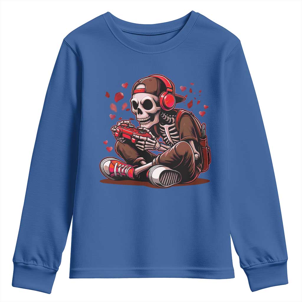 Valentine Skeleton Gamer Youth Sweatshirt Video Gaming Kids Boys TS10 Royal Blue Print Your Wear