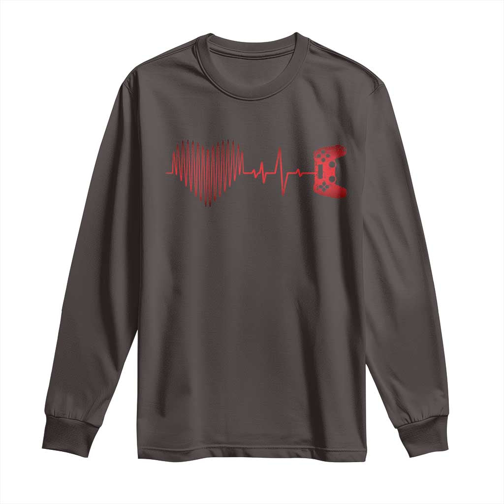 Valentine Gamer Long Sleeve Shirt Heartbeat Video Games Gaming Boys TS10 Dark Chocolate Print Your Wear