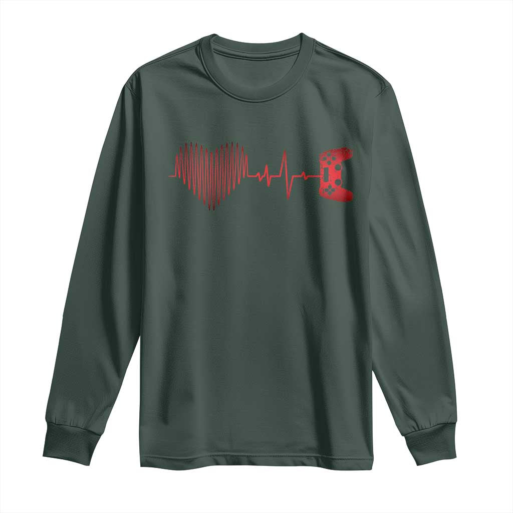Valentine Gamer Long Sleeve Shirt Heartbeat Video Games Gaming Boys TS10 Dark Forest Green Print Your Wear