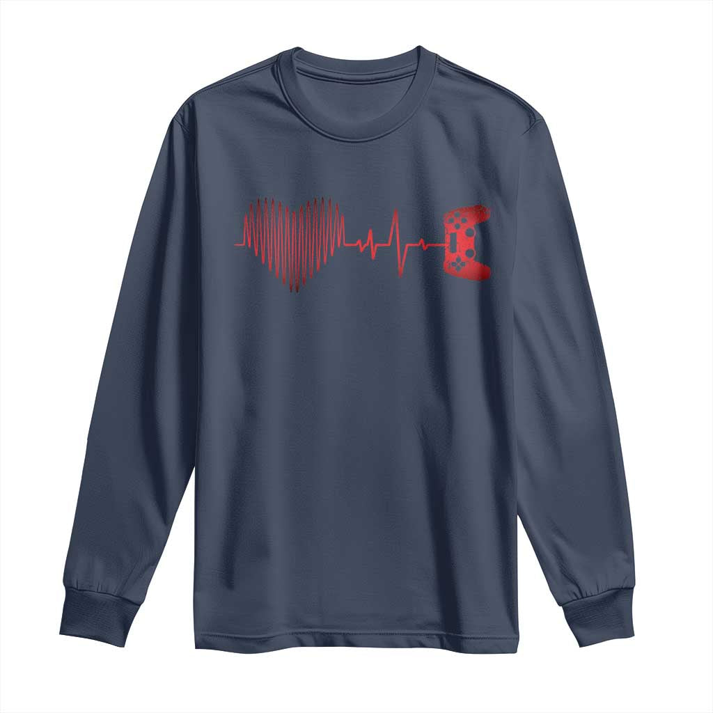 Valentine Gamer Long Sleeve Shirt Heartbeat Video Games Gaming Boys TS10 Navy Print Your Wear