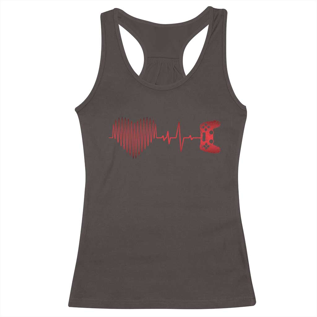 Valentine Gamer Racerback Tank Top Heartbeat Video Games Gaming Boys TS10 Dark Chocolate Print Your Wear