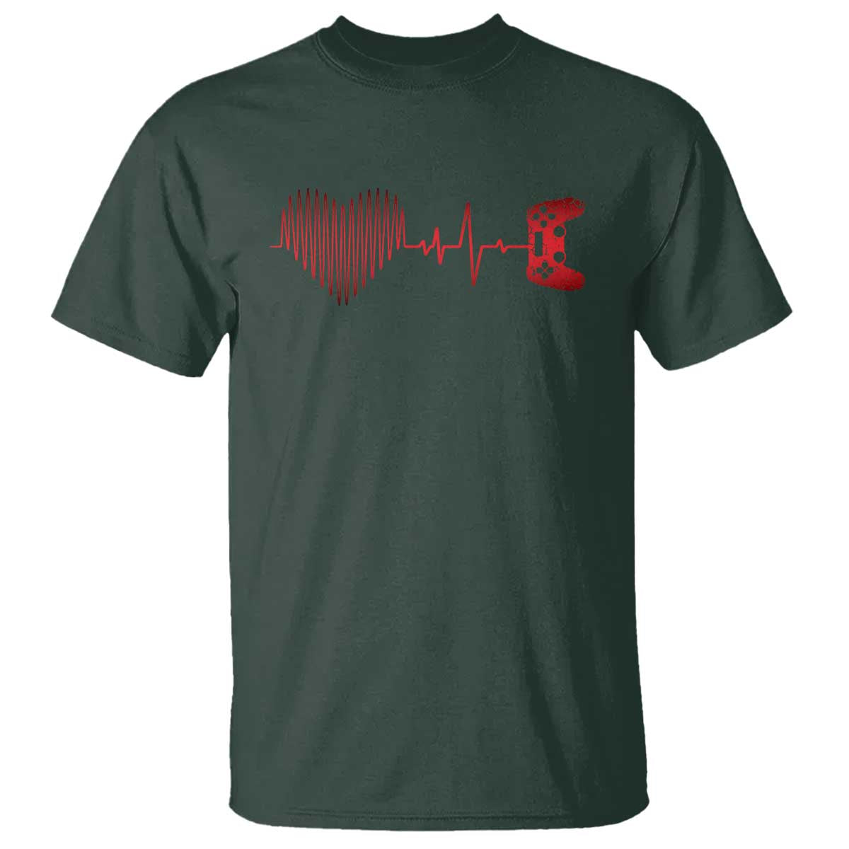 Valentine Gamer T Shirt Heartbeat Video Games Gaming Boys TS10 Dark Forest Green Print Your Wear