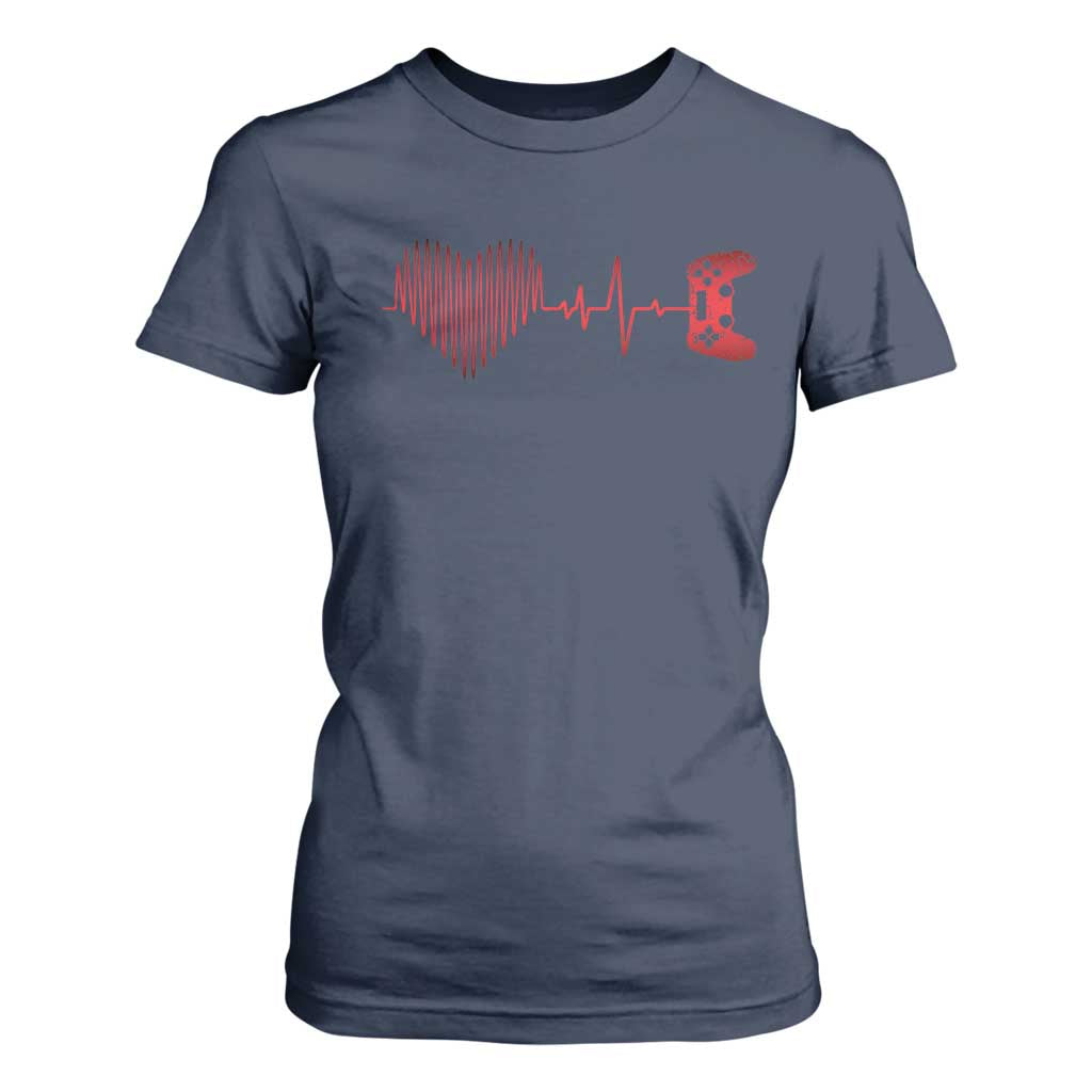 Valentine Gamer T Shirt For Women Heartbeat Video Games Gaming Boys TS10 Navy Print Your Wear