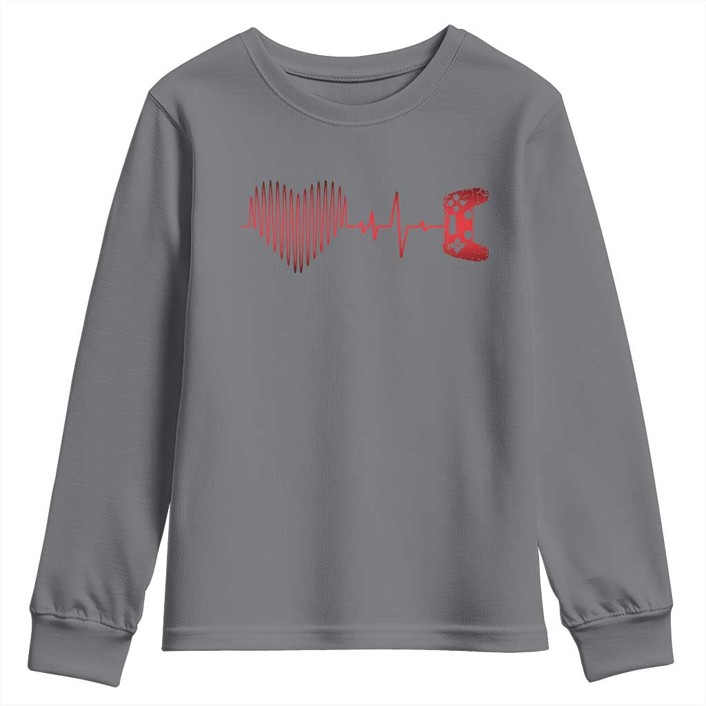 Valentine Gamer Youth Sweatshirt Heartbeat Video Games Gaming Boys TS10 Charcoal Print Your Wear