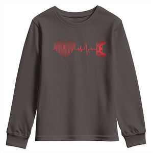 Valentine Gamer Youth Sweatshirt Heartbeat Video Games Gaming Boys TS10 Dark Chocolate Print Your Wear