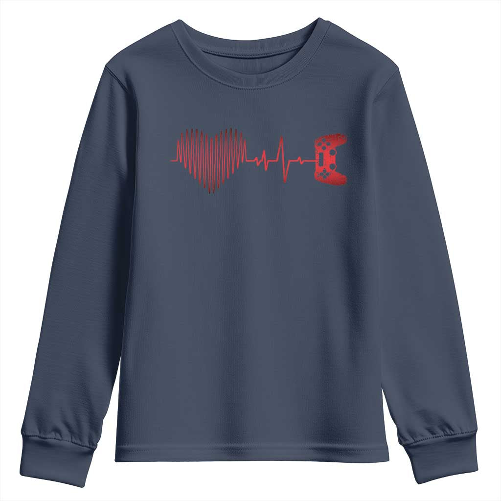 Valentine Gamer Youth Sweatshirt Heartbeat Video Games Gaming Boys TS10 Navy Print Your Wear