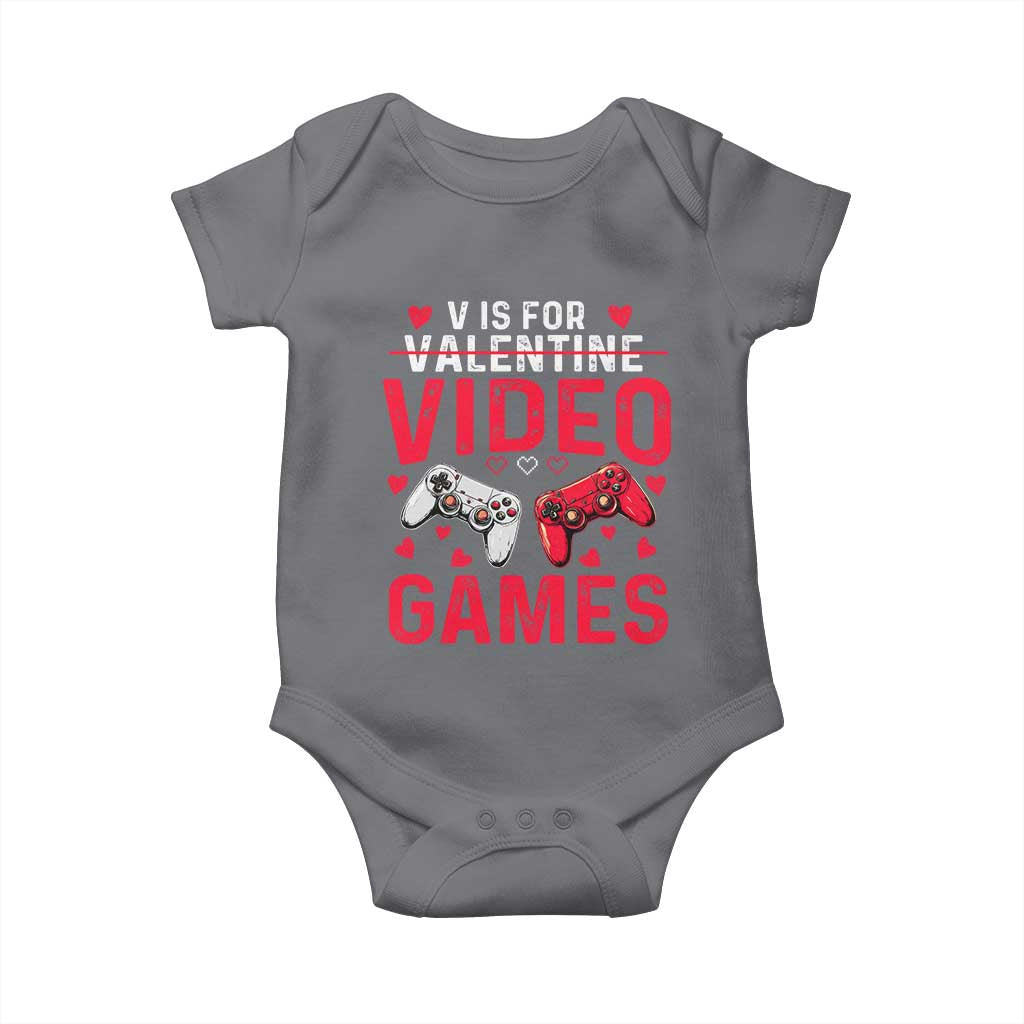 Funny Valentines Gamer Baby Onesie V is for Video Games TS10 Charcoal Print Your Wear