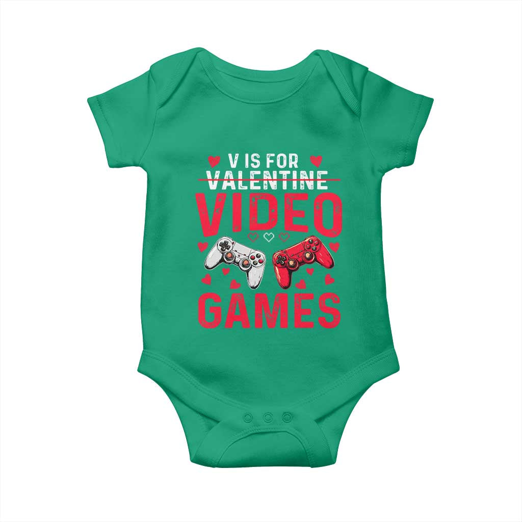 Funny Valentines Gamer Baby Onesie V is for Video Games TS10 Irish Green Print Your Wear