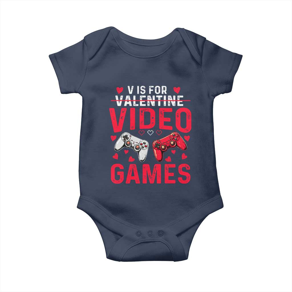 Funny Valentines Gamer Baby Onesie V is for Video Games TS10 Navy Print Your Wear