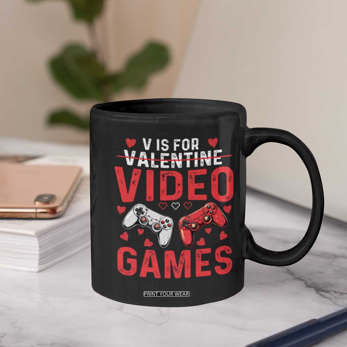 Funny Valentines Gamer Coffee Mug V is for Video Games TS10 Print Your Wear