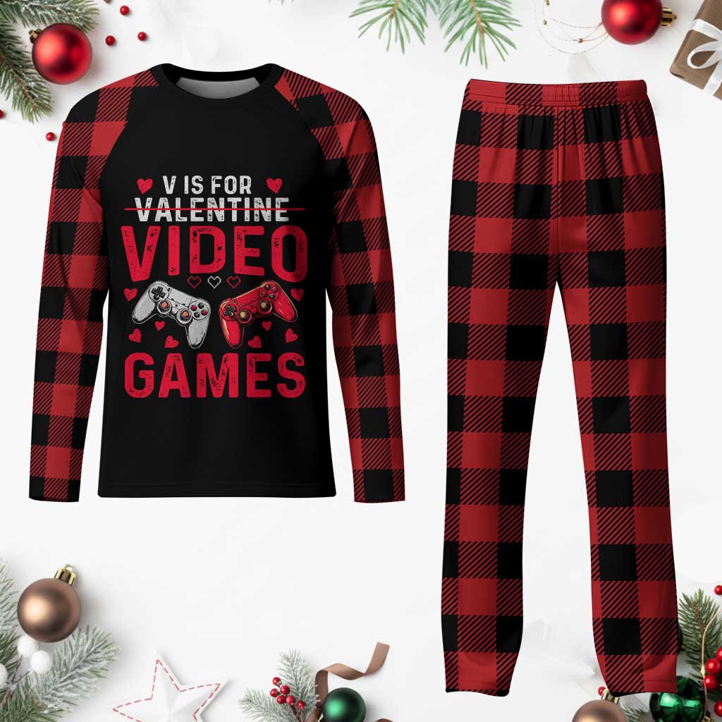 Funny Valentines Gamer Plaid Pajama Set V is for Video Games TS10 Buffalo Plaid Print Your Wear
