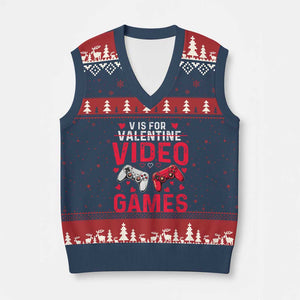 Funny Valentines Gamer V-Neck Knit Sweater Vest V is for Video Games TS10 Navy Red Print Your Wear