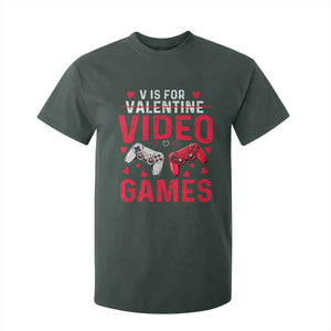 Funny Valentines Gamer T Shirt For Kid V is for Video Games TS10 Dark Forest Green Print Your Wear
