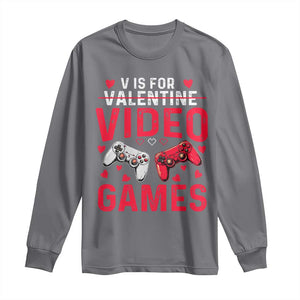 Funny Valentines Gamer Long Sleeve Shirt V is for Video Games TS10 Charcoal Print Your Wear