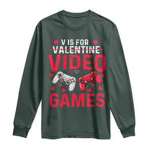 Funny Valentines Gamer Long Sleeve Shirt V is for Video Games TS10 Dark Forest Green Print Your Wear