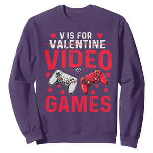 Funny Valentines Gamer Sweatshirt V is for Video Games TS10 Purple Print Your Wear