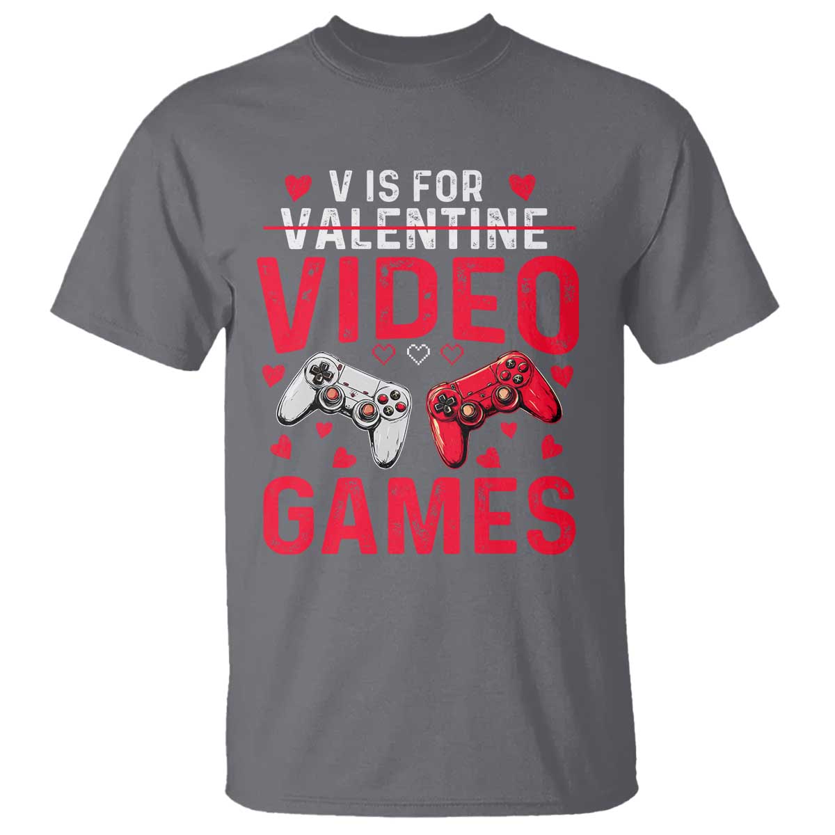 Funny Valentines Gamer T Shirt V is for Video Games TS10 Charcoal Print Your Wear