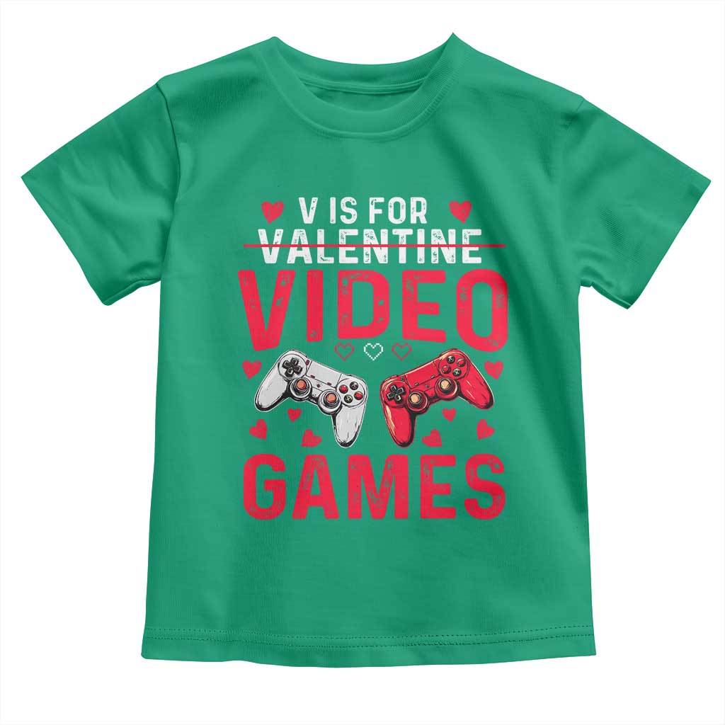 Funny Valentines Gamer Toddler T Shirt V is for Video Games TS10 Irish Green Print Your Wear