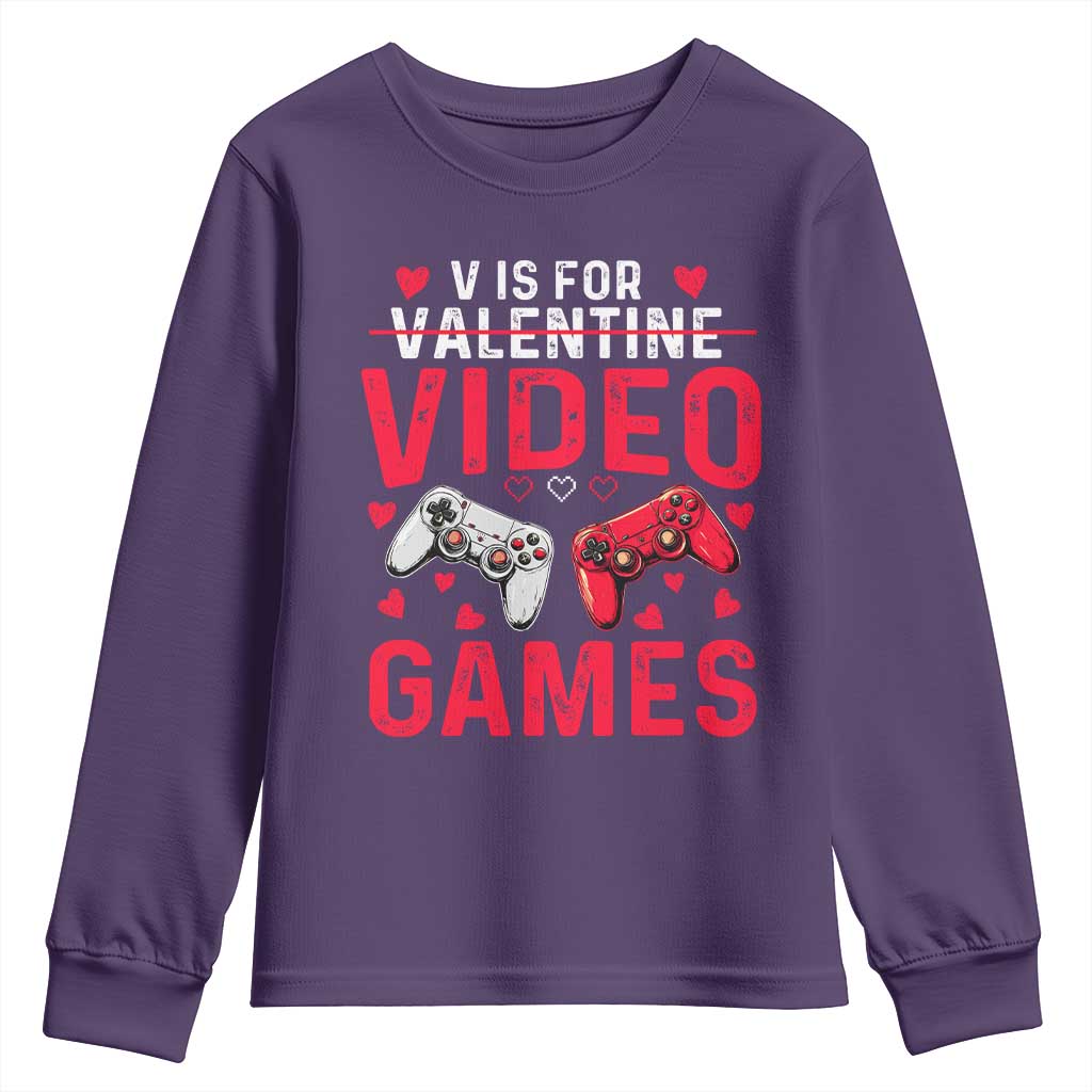 Funny Valentines Gamer Youth Sweatshirt V is for Video Games TS10 Purple Print Your Wear