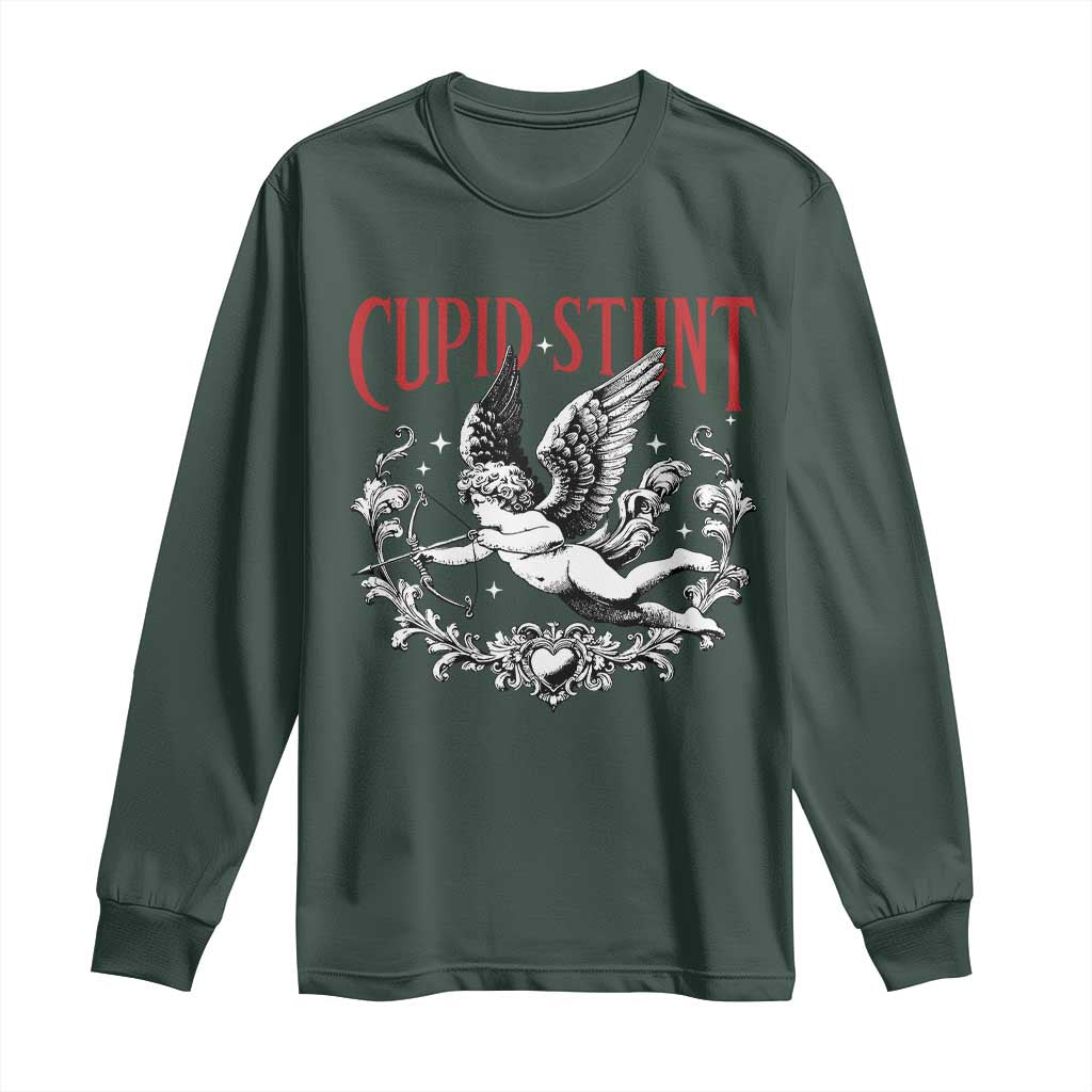 Valentines Party Retro Cupid Stunt Long Sleeve Shirt TS10 Dark Forest Green Print Your Wear